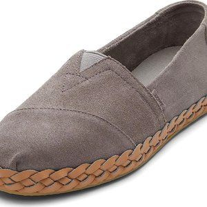 New TOMS Classic Alpargata Suede/Leather Wrap Slip-On Flats, Grey, Size 10 M